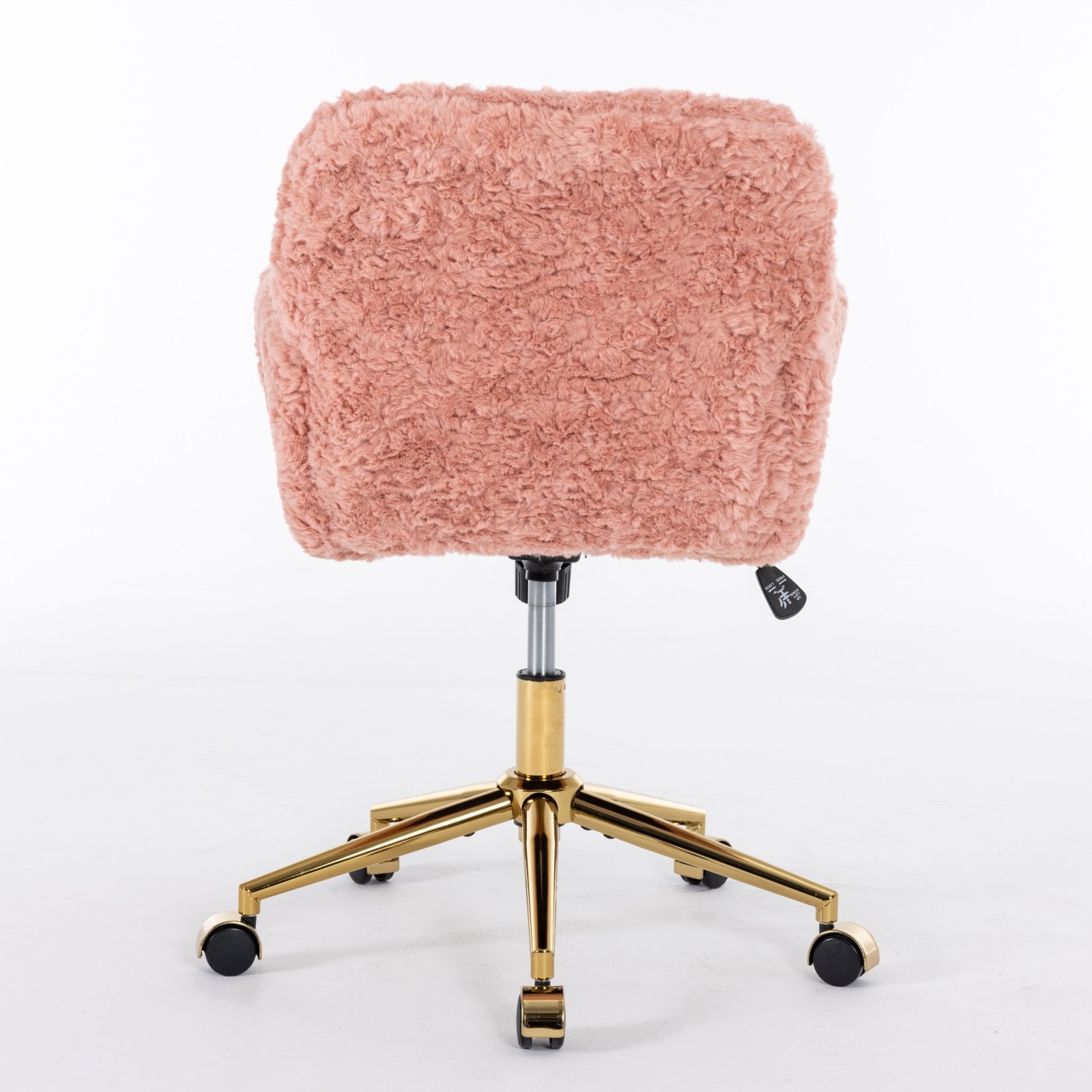 Office Chair, Artificial Rabbit Hair Home Office Chair With Golden Metal Base, Adjustable Desk Chair Swivel Office Chair, Vanity Chair - Pink - Image 8