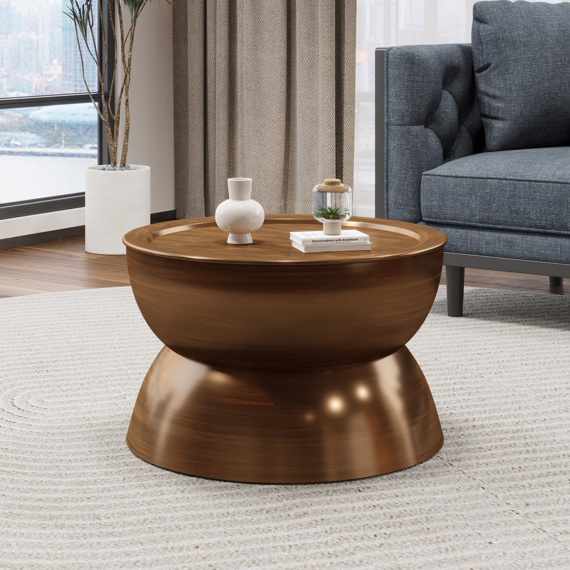 Sparling - Modern Iron Hourglass Coffee Table - Brushed Antique Brown - Image 5