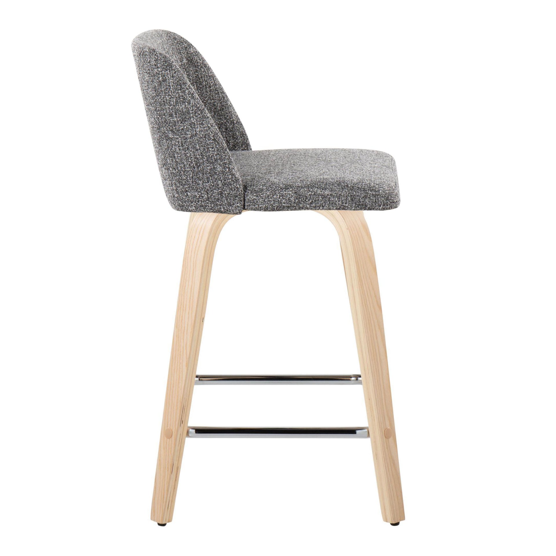 Toriano - Contemporary Fixed Height Counter Stool With Swivel And Square Footrest (Set of 2) - Natural / Gray - Image 3