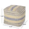 Western - Handcrafted Fabric Pouf, Durable - Natural / Blue - Image 3