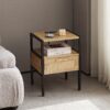 Rattan End Table With Power Outlet & USB Ports, Modern Nightstand With Drawer And Metal Legs, Side Table For Living Room, Bedroom - Natural - Image 4