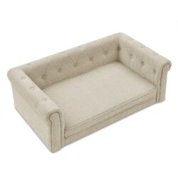 Modern Elegant Rectangle Pet Bed, Durable Elevated Dog Sofa - Beige