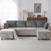 Sectional Sofa Pull Out Sofa Bed Versatile Sofa Sleeper With Large Storage Space, Two USB Ports And Two Cup Holders For Living Room - Gray - Image 9