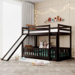 Twin Over Twin Bunk Bed With Slide And Ladder - Espresso
