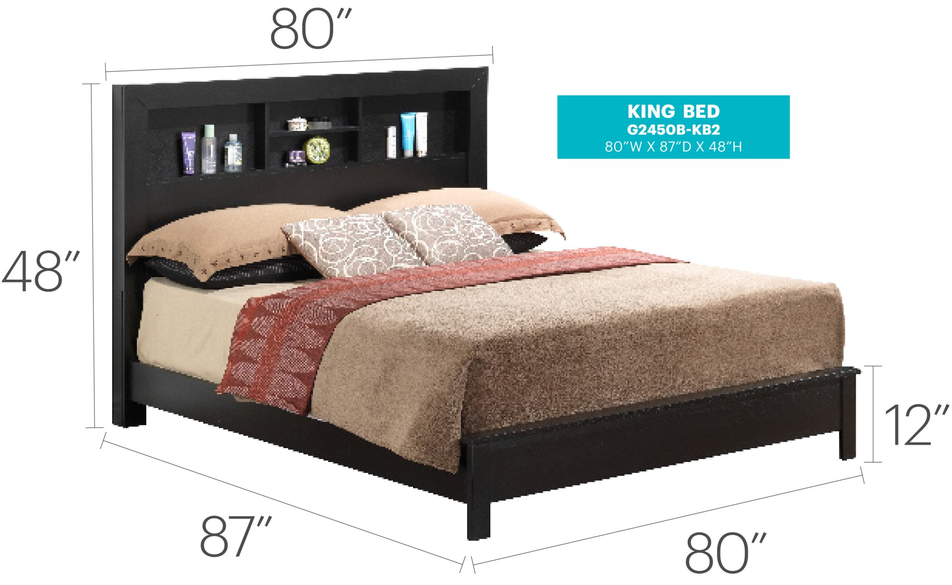 King Bed With Transitional Style Elegant - Black - Image 5