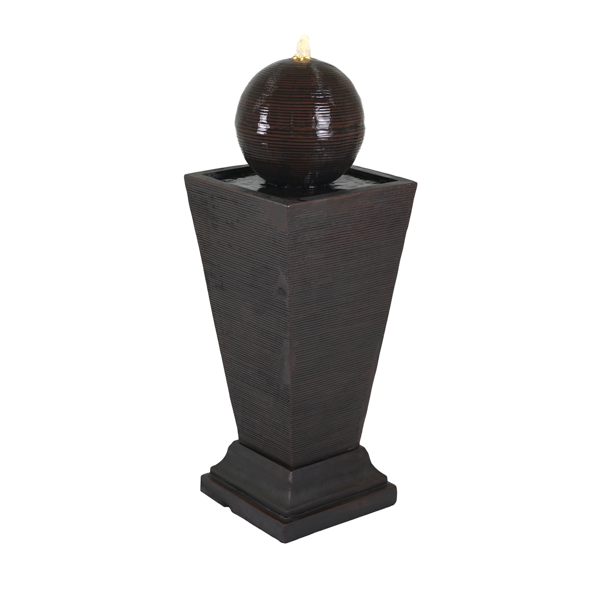 35.5" Tall Column Fountain With LED Lights, Retro Outdoor Decor, Weather Resistant Feature - Dark Brown - Image 6