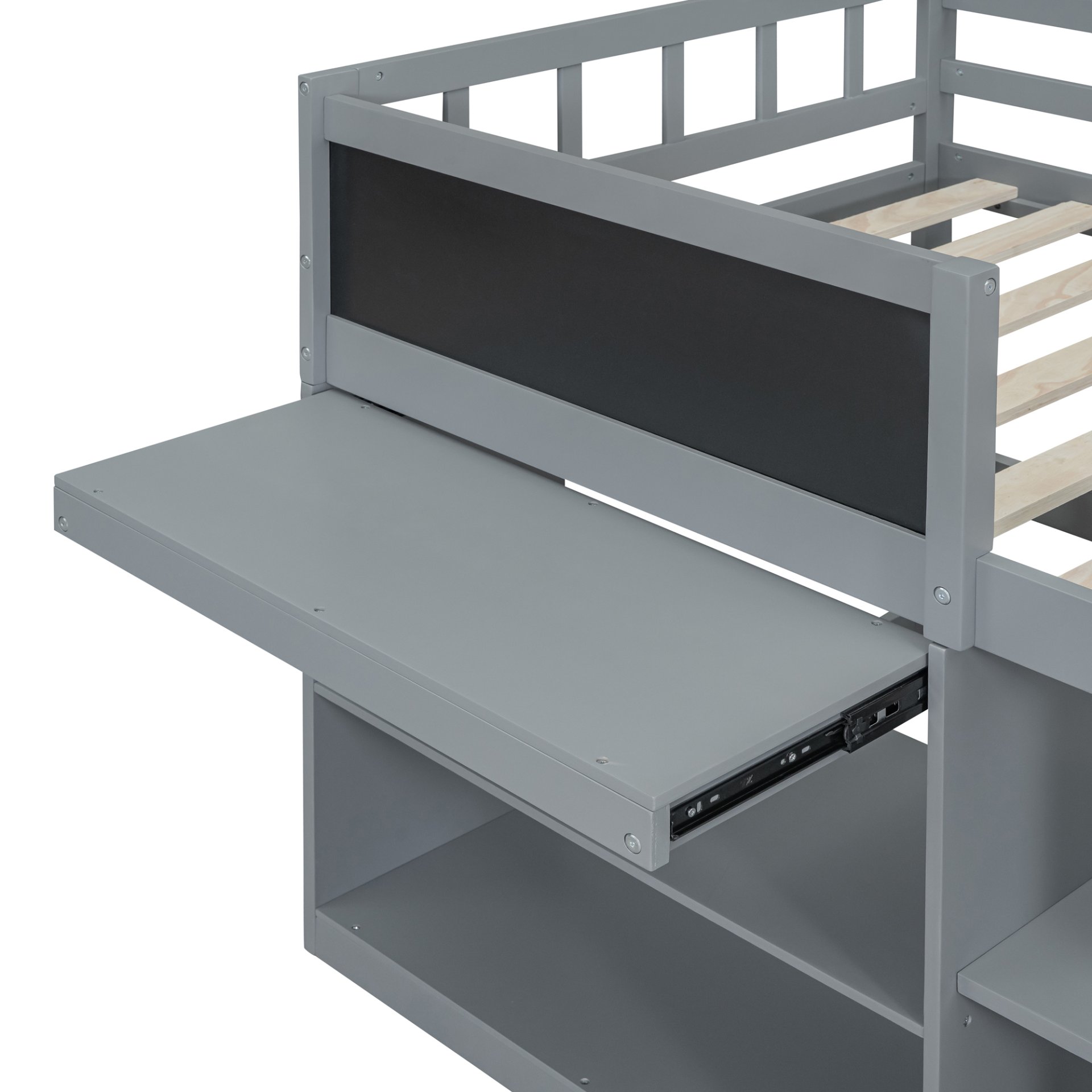 Twin Size Low Loft Bed With Rolling Desk, Shelf And Drawers - Gray - Image 12