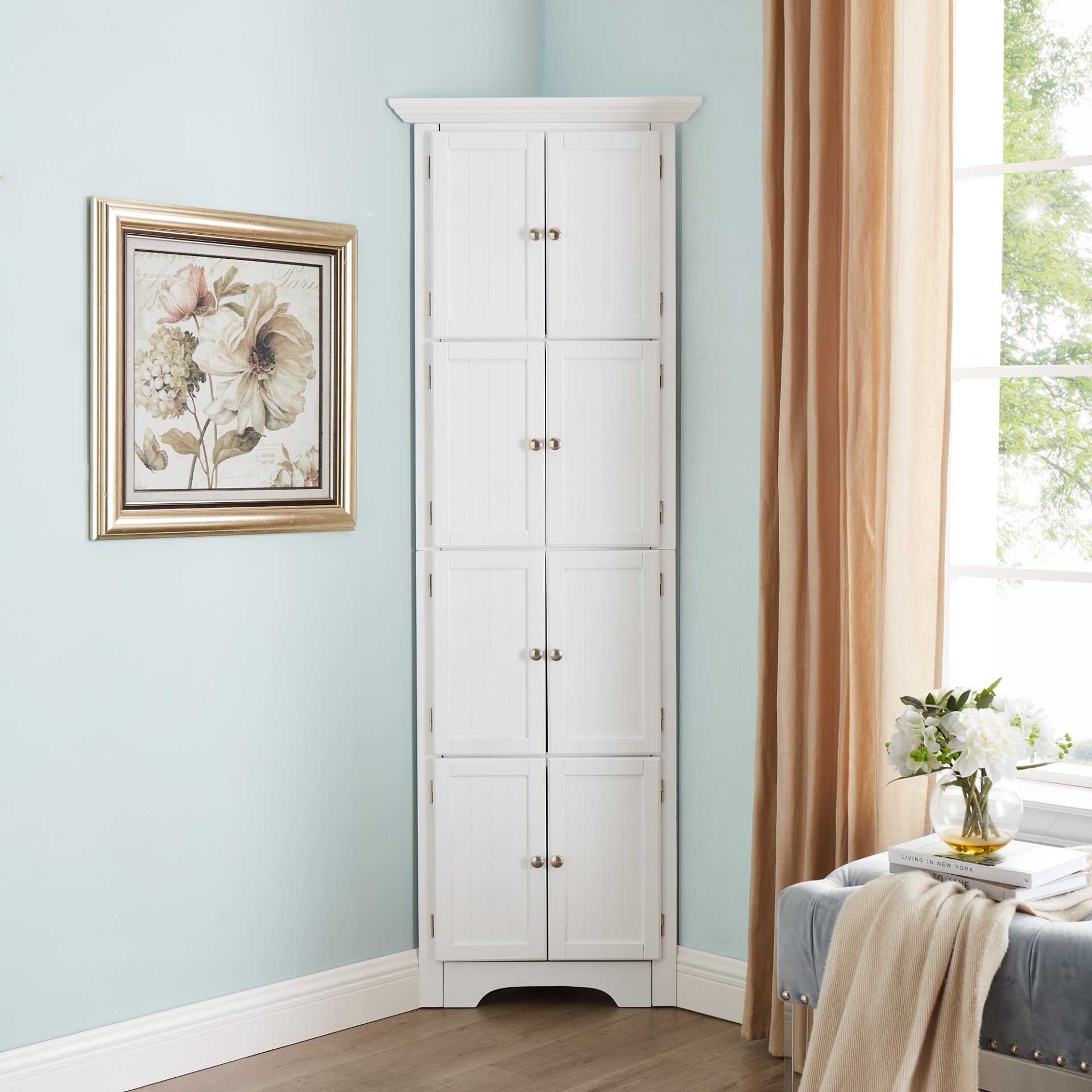 Tall Storage Cabinet With Doors And 4 Shelves For Living Room, Kitchen, Office, Bedroom, Bathroom, Modern - White - Image 4