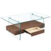 Modern 2 Tier Coffee Table With Drawer Clear Tempered Glass, Multifunctional Storage - Transparent / Wood - Image 20