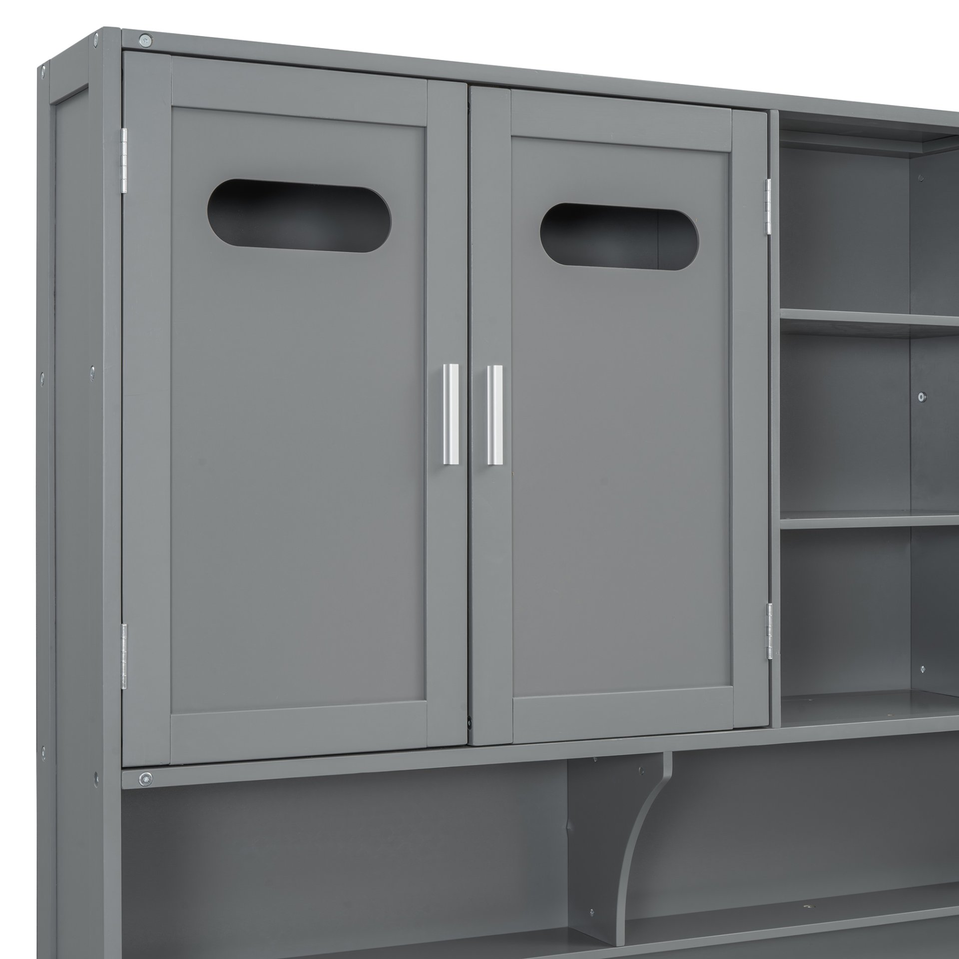 Twin Size Wooden Daybed With Hydraulic Bed And All In One Cabinet And Shelf - Gray - Image 9