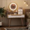 Elegant Makeup Vanity Desk With Adjustable Lighted Mirror Table Feet - American White Oak - Image 4