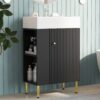 Bathroom Vanity, Combo Cabinet, Bathroom Storage Cabinet, Single Ceramic Sink, Left Side Storage - Black - Image 10
