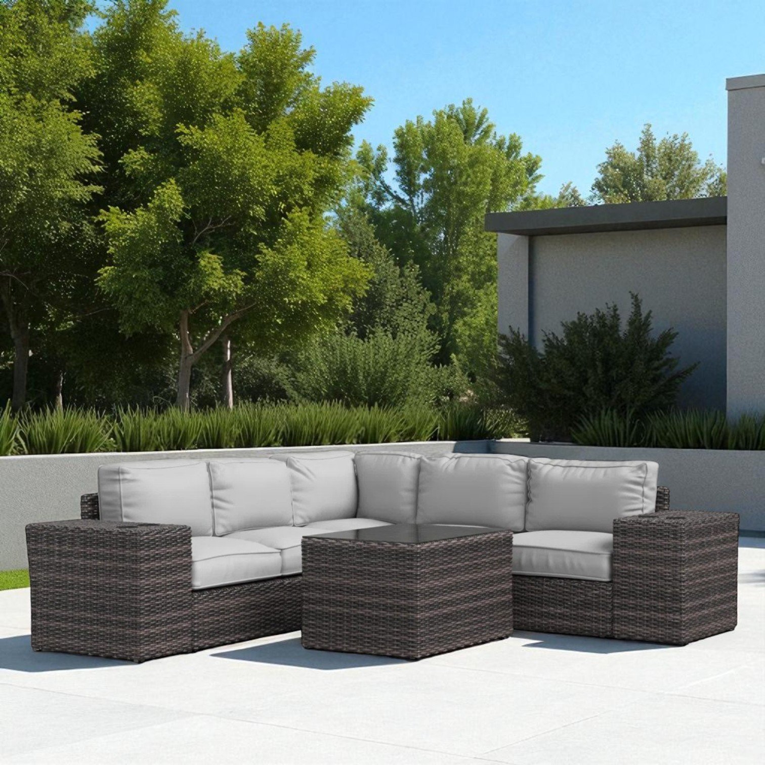 Outdoor Seating Group With Cushions, 4 Person Wicker - Espresso - Image 2