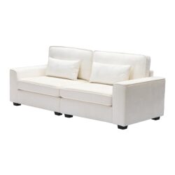 Modern Fabric Sofa With Plush Cushions, Sleek Arm Design, Solid Wood Frame - Beige