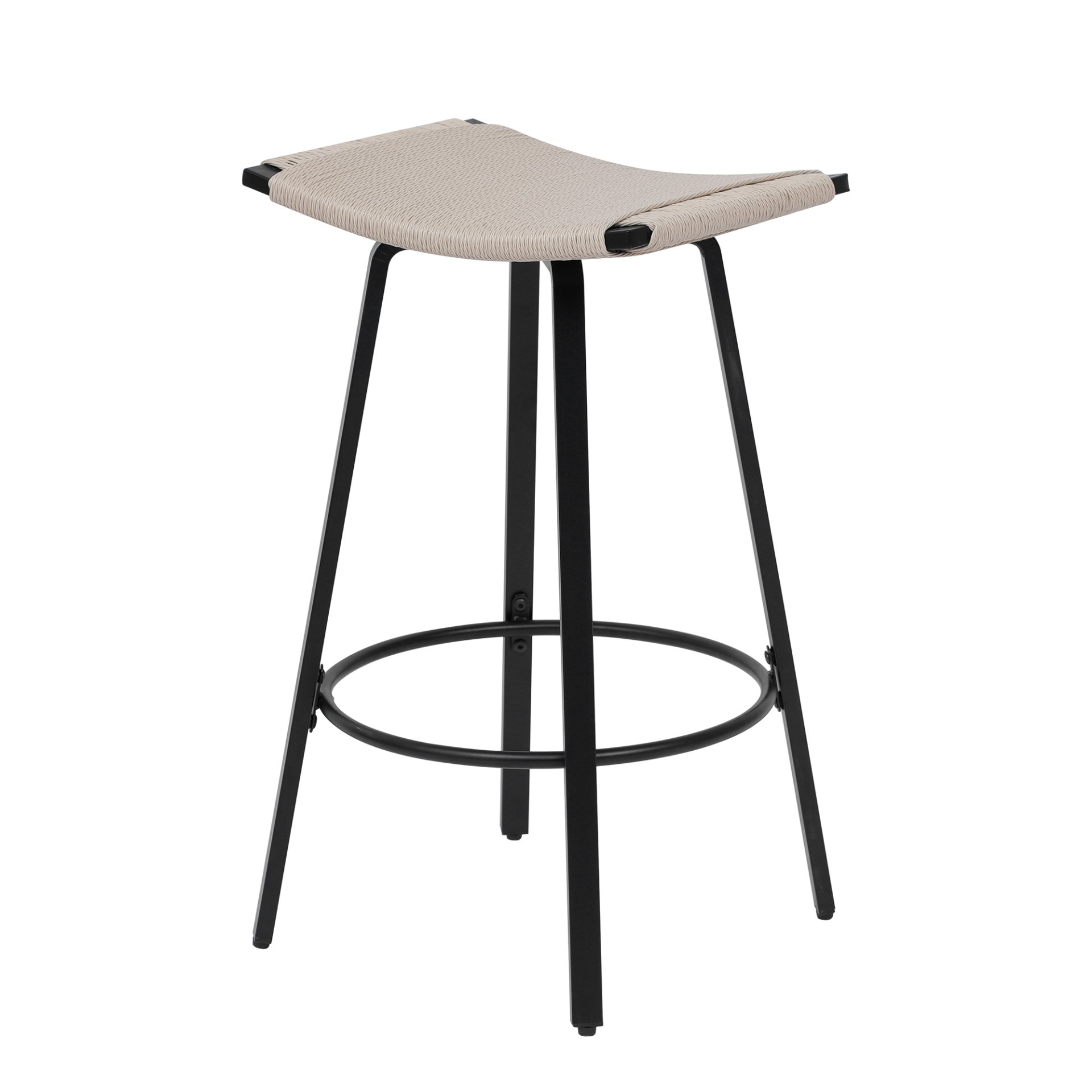 Counter Height Bar Stools Backless Handwoven Kitchen Dining Chairs With Round Footrest (Set of 2) Weaving Pub Stoo - Creamy White - Image 9