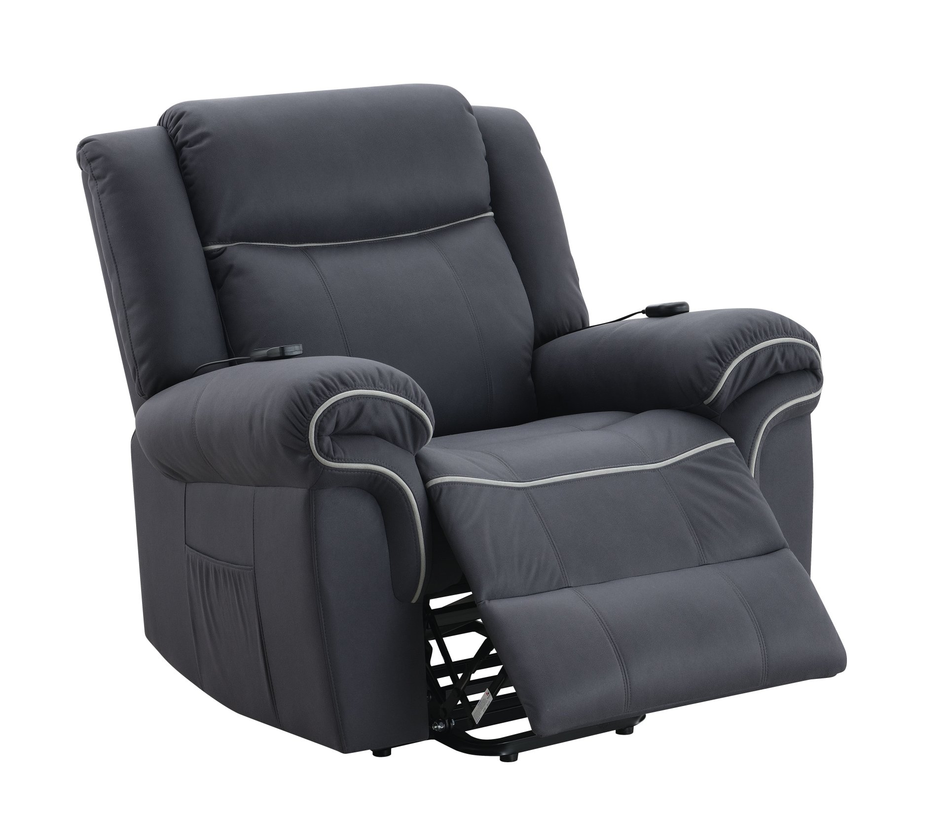 Domana - Polished Microfiber Power Nirion Recliner With Lift Heating Massage Chair - Dark Blue - Image 11