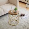 Contemporary Golden Side Table With Top And Metal Frame - Natural / Gold - Image 4