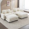 Chenille Upholstered Sectional Sofa With Removable Ottoman, USB Ports, Cup Holders, And Storage - Beige - Image 7
