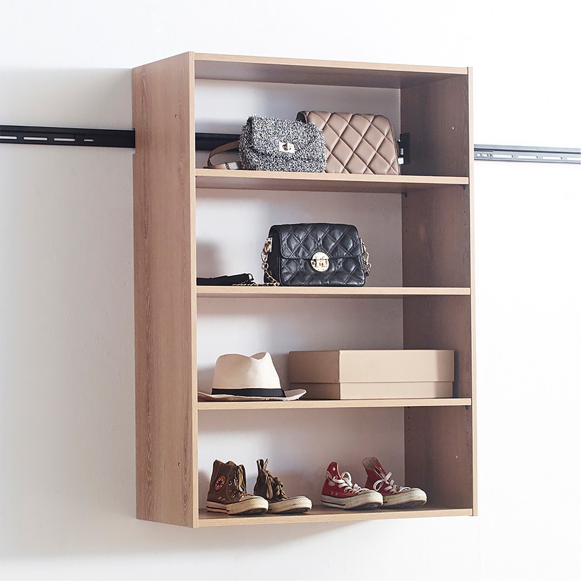 Devi - Wall Mounted Wood Closet System, Modular Units And Warm - Oak - Image 4