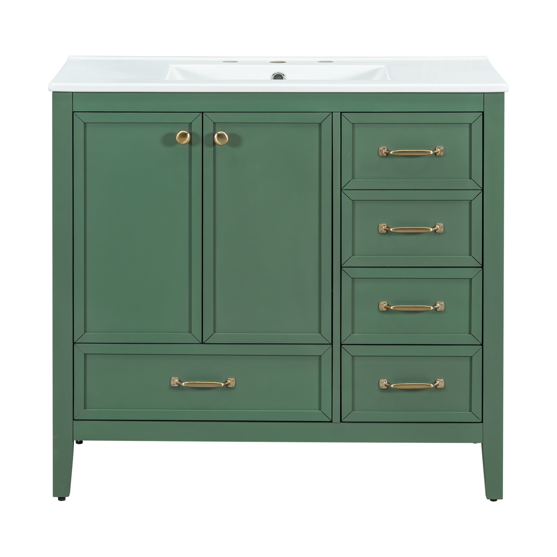 Elegant Vintage 36" Bathroom Vanity With Sink And Soft Closing Door, 4 Drawers Of Different Sizes Frame - Green - Image 11