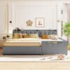 Queen & Twin Long Size Upholstered Platform Bed, Mother & Child Bed With Hydraulic Storage System, Drawer Box, Bedhead Storage Shelf And 2 Pairs Of Sockets & USB Ports - Gray - Image 18