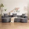 Modern Style Curved Sofa, Soft Cushioned Corduroy Sofa With 3 Pillows, Living Room Super Smooth Curved Fabric Sofa - Gray - Image 2