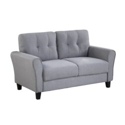 Modern Living Room Loveseat Linen Upholstered Couch Furniture For Home Or Office - Light Gray / Blue