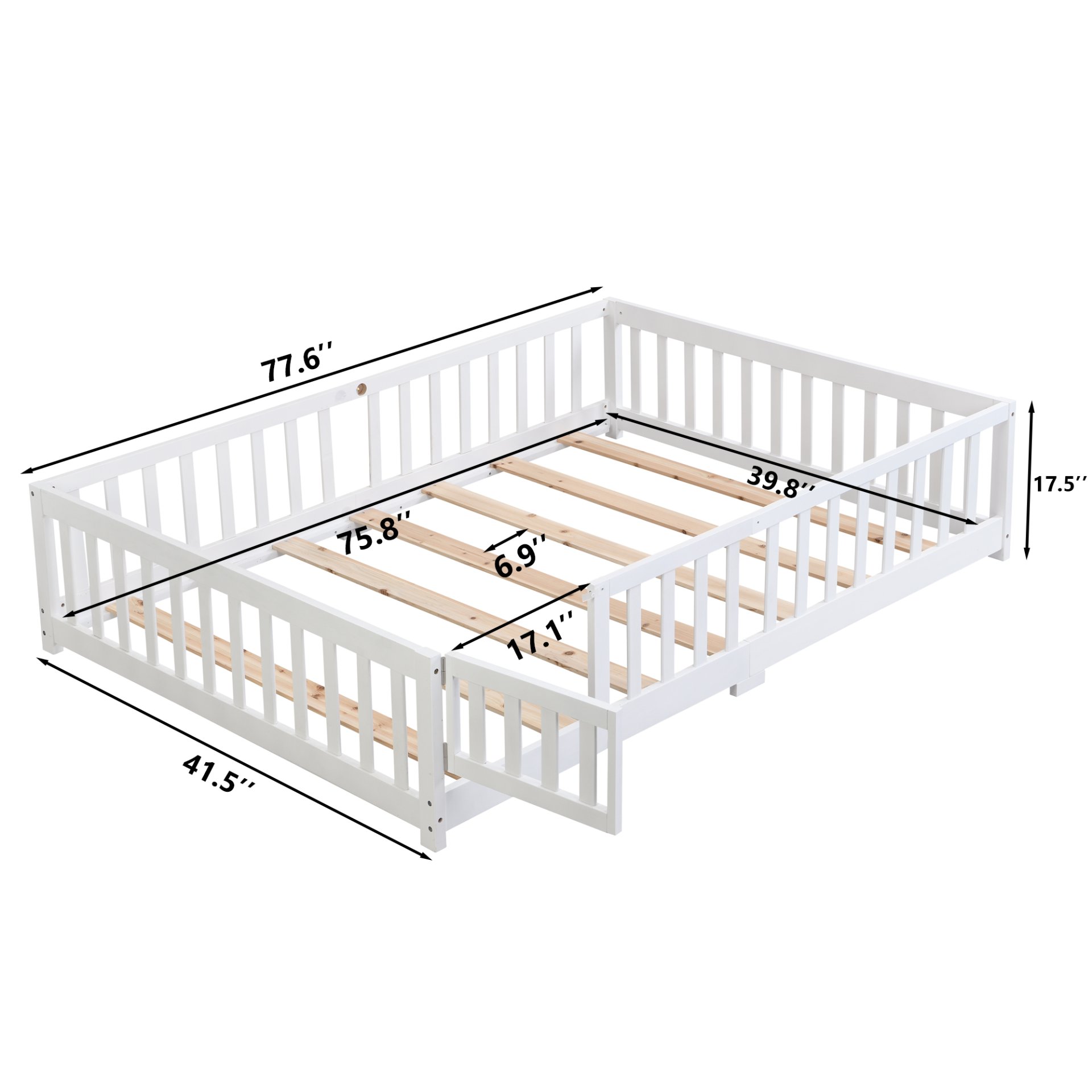 Twin Size Floor Bed With Door And Safety Fence For Children - White - Image 3