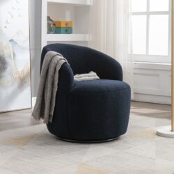 Teddy Fabric Swivel Accent Armchair Barrel Chair With Black Powder Coating Metal Ring - Dark Blue
