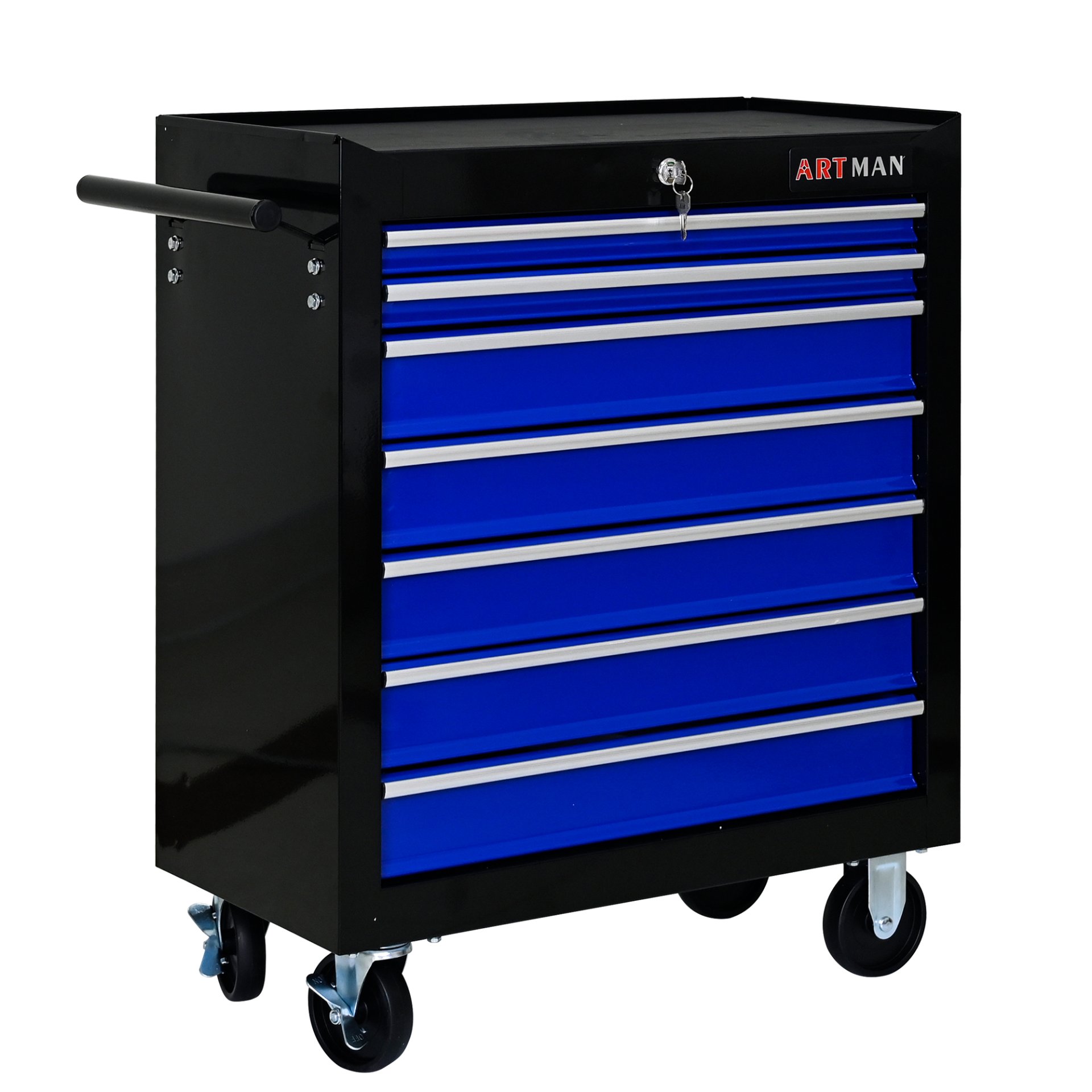 7 Drawers Multifunctional Tool Cart With Wheels - Black / Blue - Image 10