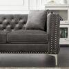 Wide Sofa With Jeweled Buttons, Square Arm, 2 Pillows - Gray - Image 9