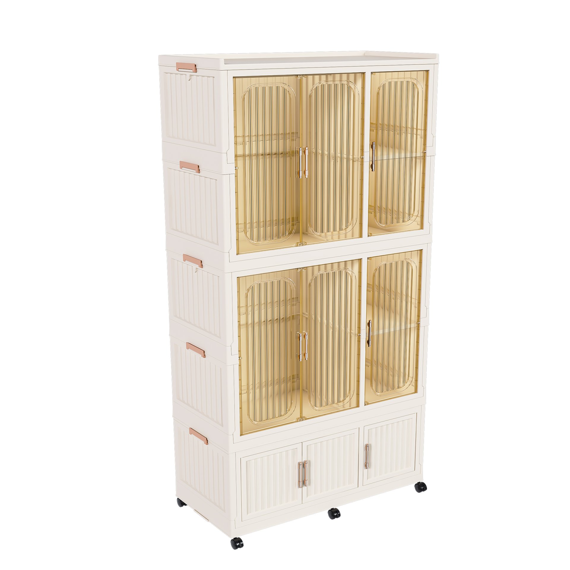 Portable Wardrobe Closet Storage Organizer For Clothes, 9 Magnetic Doors With 9 Cubes & 2 Hanging Rods, 6 Hangers - Cream White - Image 7