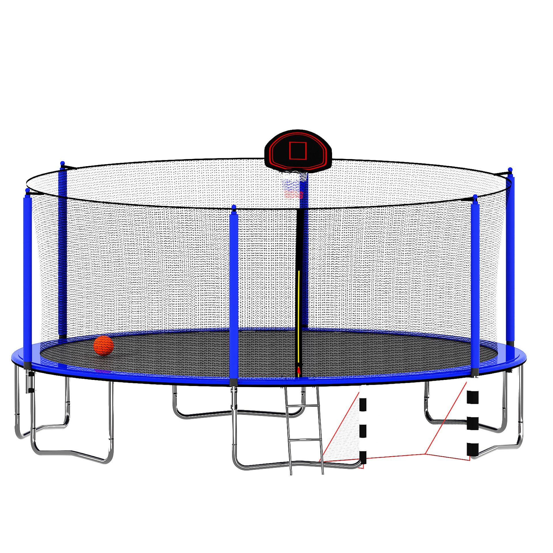 16Ft Trampoline With Basketball Hoop Pump And Ladder (Inner Safety Enclosure) With Soccer Goal - Blue - Image 12