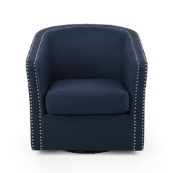 Modern Upholstered Swivel Club Chair With Nailhead Trim - Blue