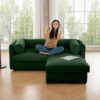 Modern Chenille 2 Seater Sofa With Ottoman Storage Cylindrical Backrest And Armrests - Green - Image 6