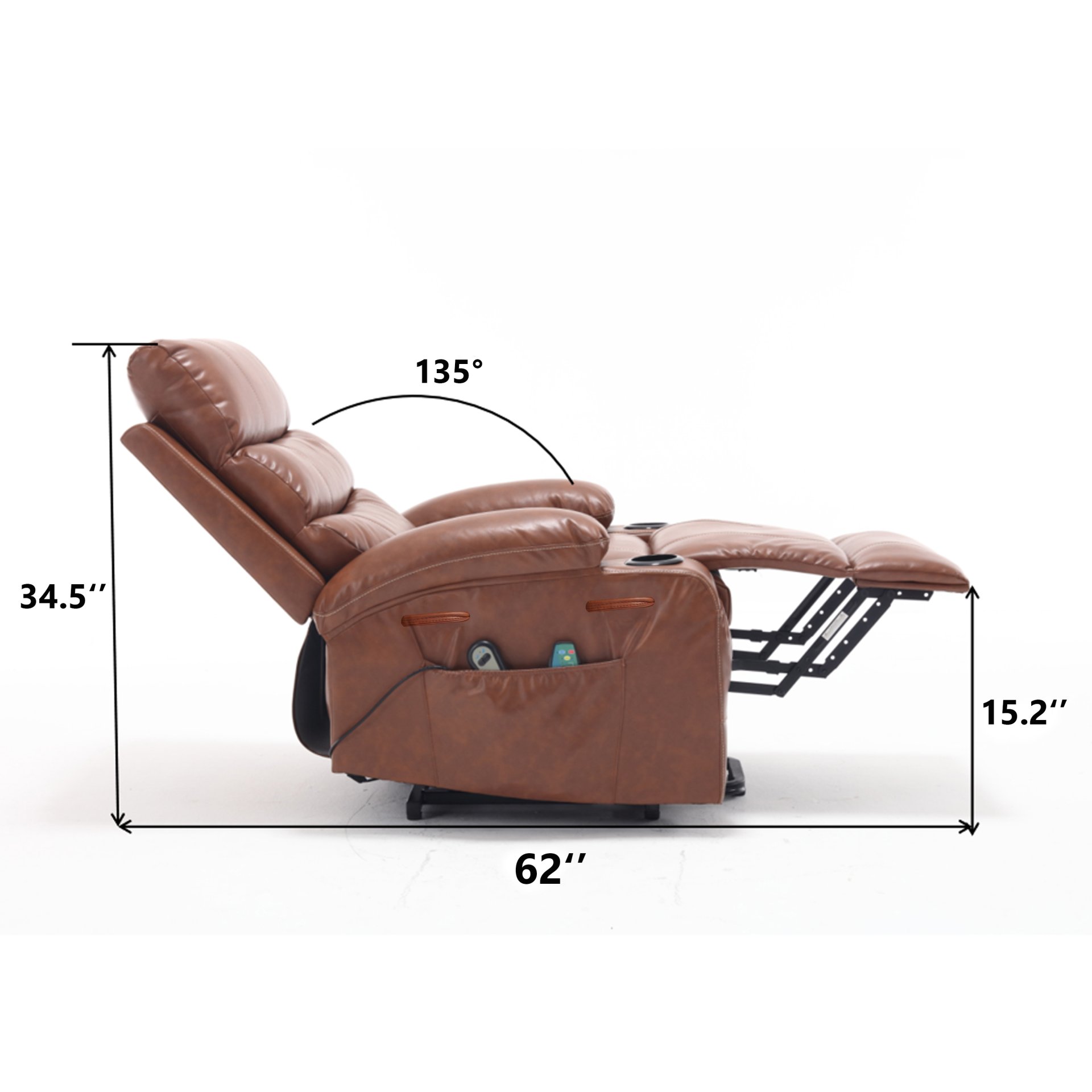 Electric Power Lift Recliner Chair Sofa, Vibration Massage, And Cup Holders - Brown - Image 17