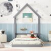 Full Roof Framed Headboard Floor Bed With Headboard Guardrails, Without Slats - Gray - Image 7