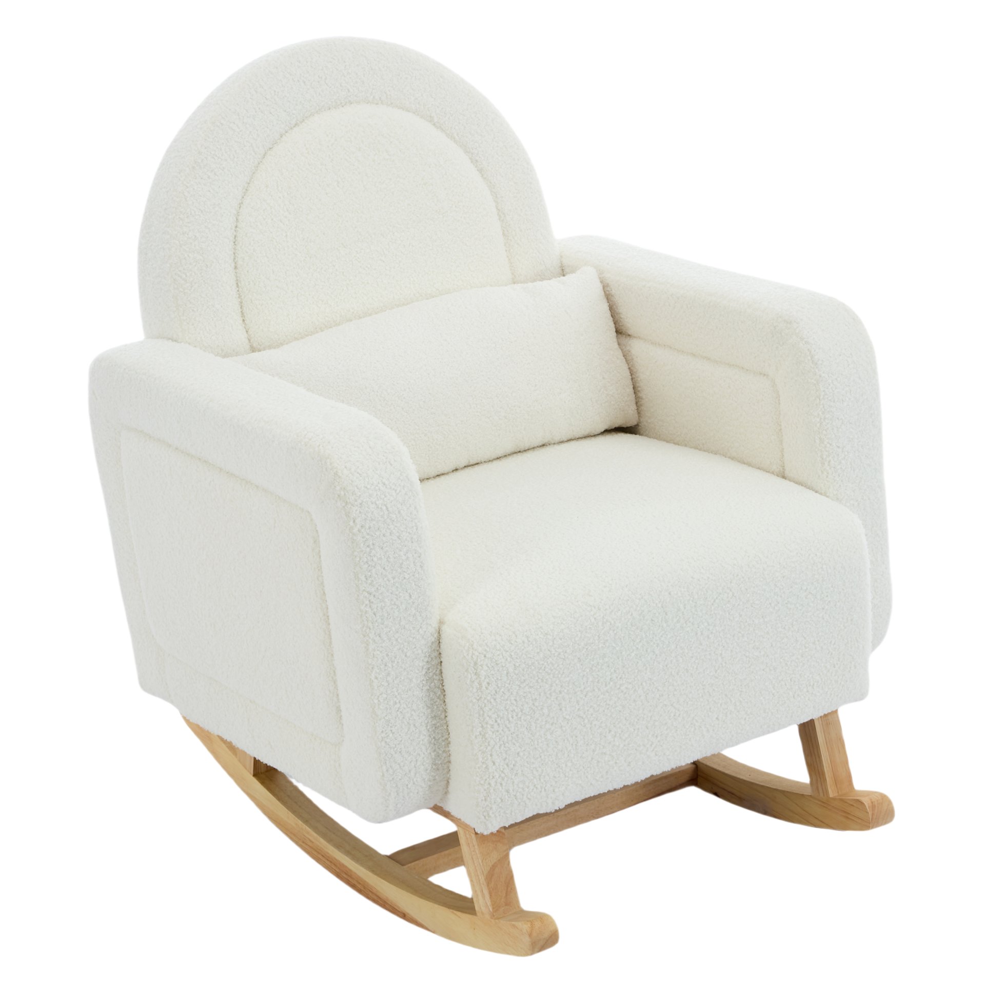 Accent Rocking Chair With Curved Back & Pillow, Base, Ultimate Comfort For Living Room Or Nursery - Cream White - Image 10