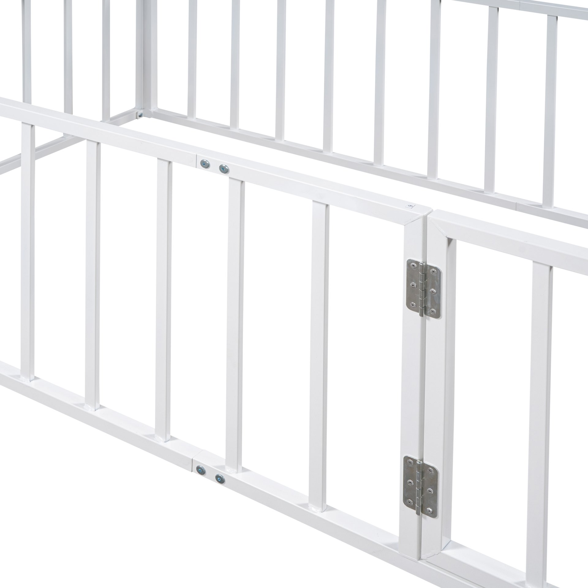 Twin Size Floor Bed Frame With Fence And Door - White - Image 10