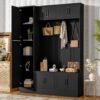 Tall Hall Tree With Shoe Storage, 4 In 1 Entryway Bench With 6 Cabinets, 4 Coat Hooks & Adjustable Shelf For Hallway - Black - Image 2