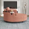 Corduroy Sofa With Two Throw Pillows, A Waist Pillow And An Extra Tray Is Comfortable For A Small Apartment Bedroom - Orange - Image 4