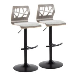 Folia - Contemporary Adjustable Barstool With Swivel With Rounded T Footrest (Set of 2) - Black / Light Gray
