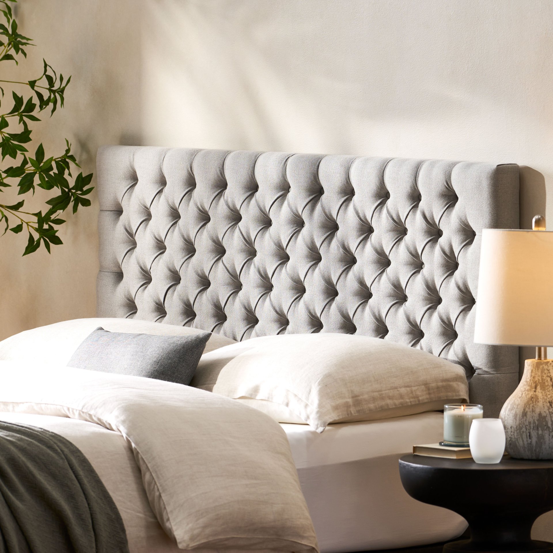 Queen Size Headboard With Button Tufting - Light Gray - Image 2