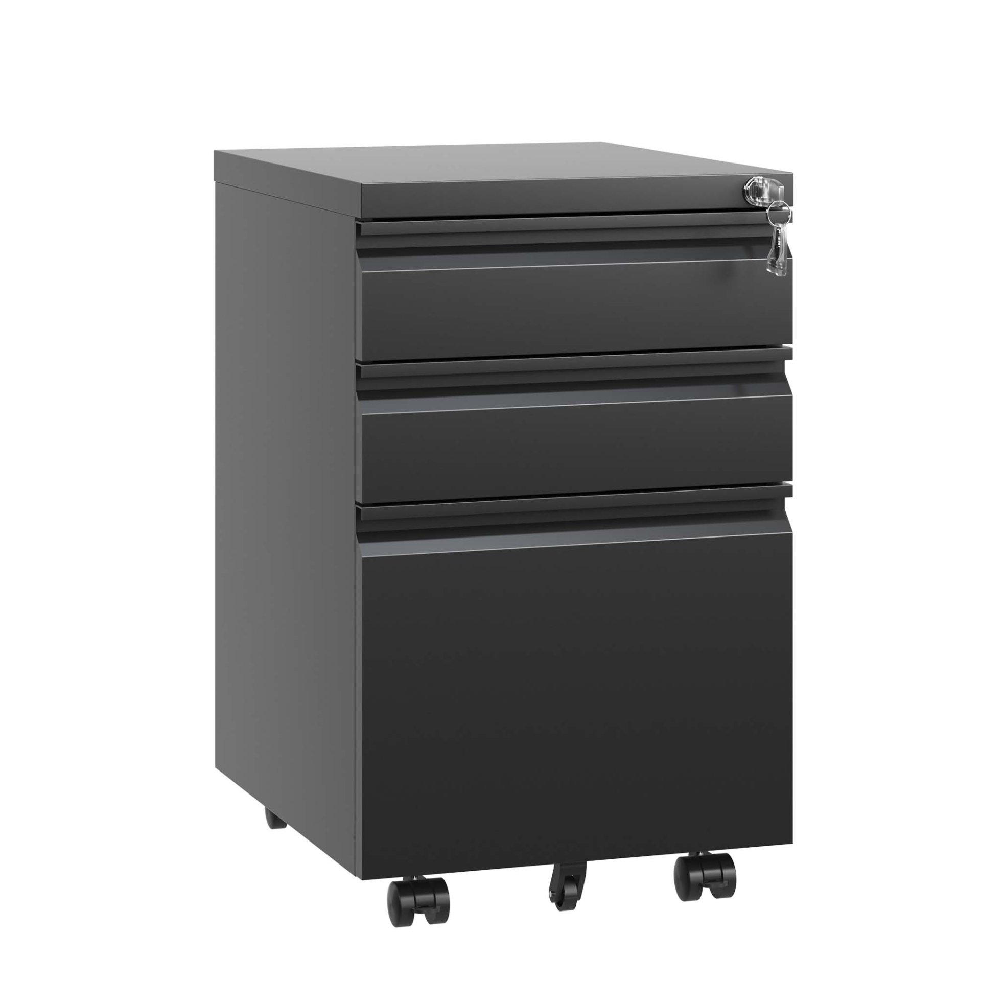 Metal 3 Drawer Mobile File Cabinet With Lock For Home Office Organizer - Black - Image 4