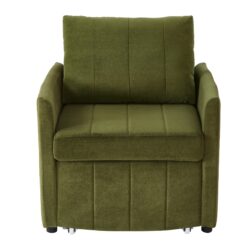 Upholstered Convertible Sleeper Sofa With Adjustable Backrest, Side Pockets, Storage Basket - Green