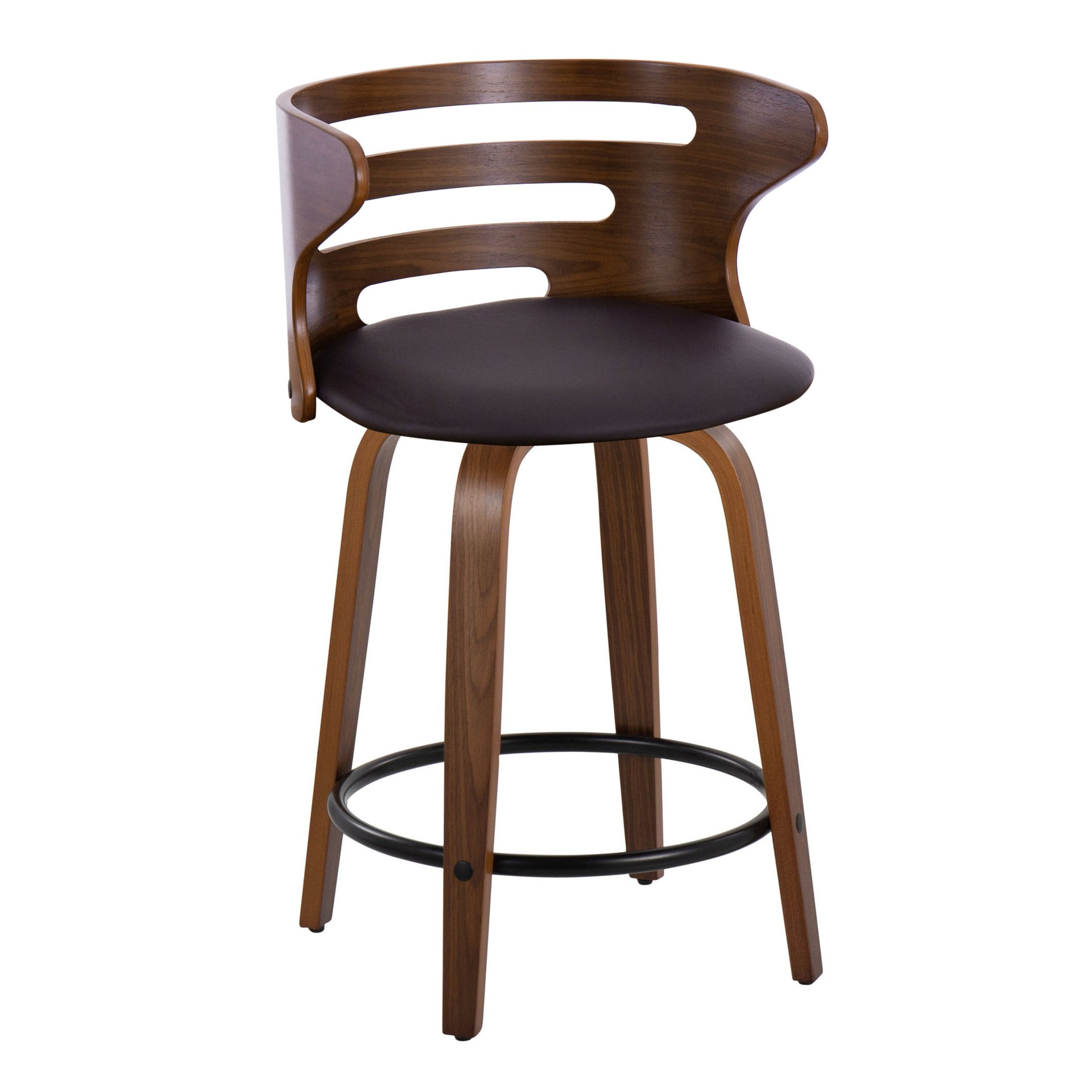 Cosini - Mid-Century Modern Fixed Height Counter Stool With Swivel With Round Footrest (Set of 2) - Walnut / Brown - Image 2