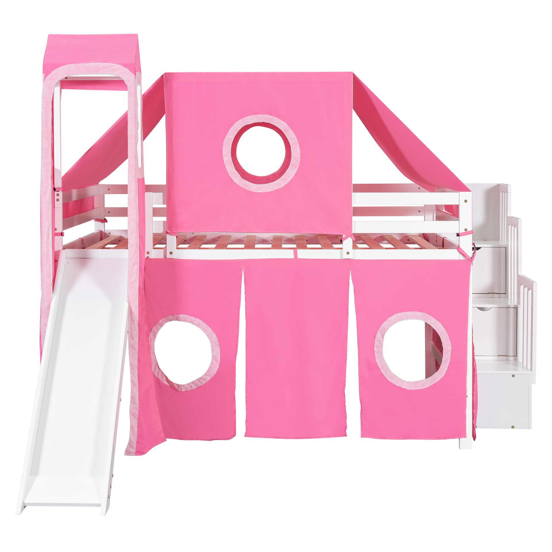 Full Size Loft Bed With Tent And Tower - Pink - Image 4