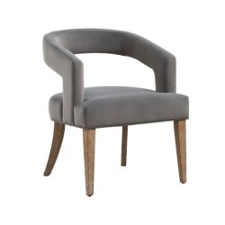 Wide Modern Barrel Open Back Upholstered Accent Chair With Weathered Solid Wood Legs Dining Chairs For Dining Room, Club, Kitchen - Gray