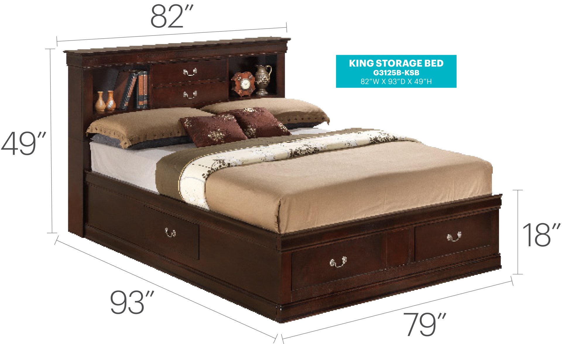 Louis Phillipe - King Storage Bed Traditional Style - Cappuccino - Image 2