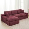 Cloud Sectional Sofa Upholstered Sofa Couch With Double-Layer Cushion And Side Pockets - Red - Image 2
